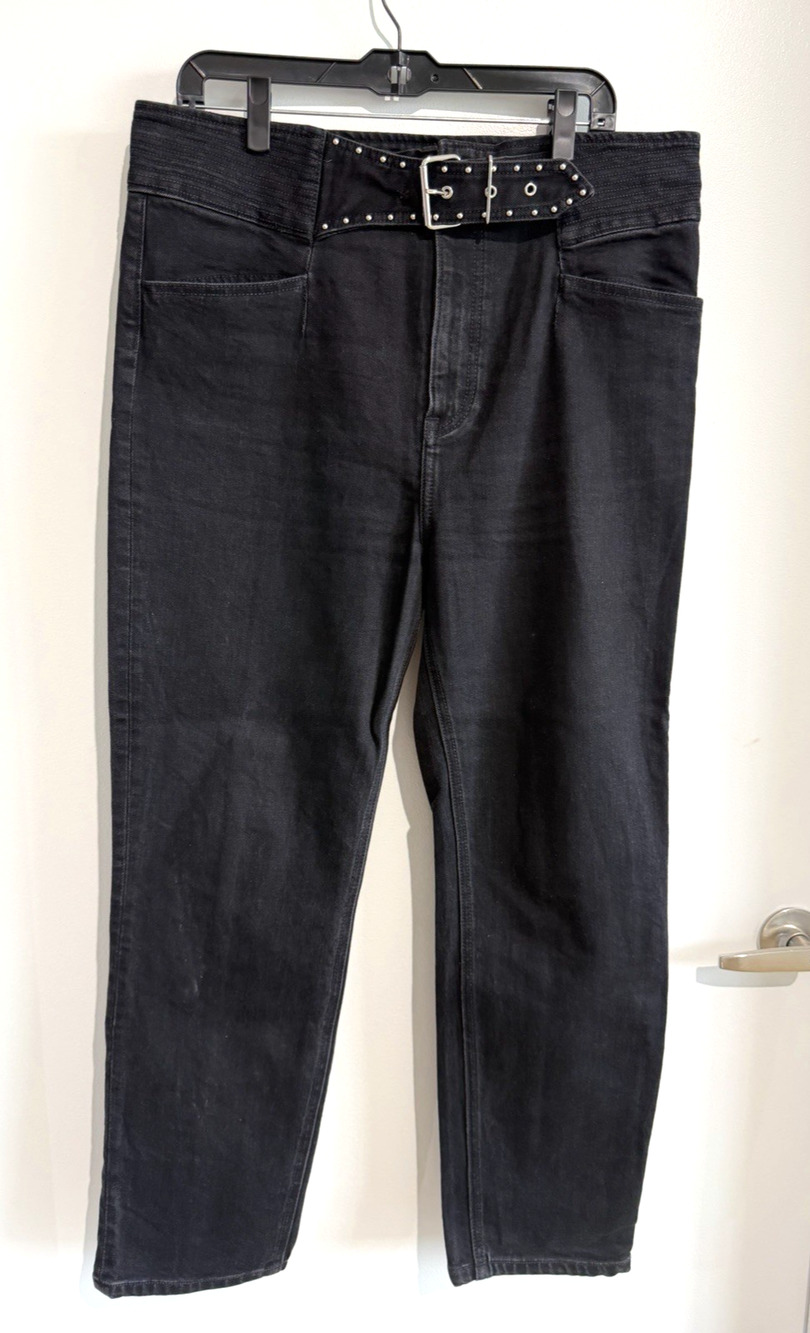 GRLFRND Alivia High Rise Black Jeans V panels attached Grommets belt sz 32